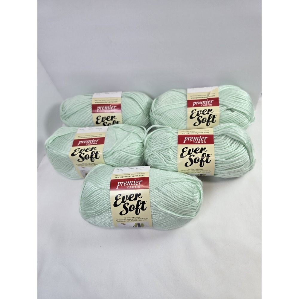 5 Premier Yarns Ever Soft Light Teal 70-18 Acrylic Yarn 3 oz 158 Yds Skeins Lot